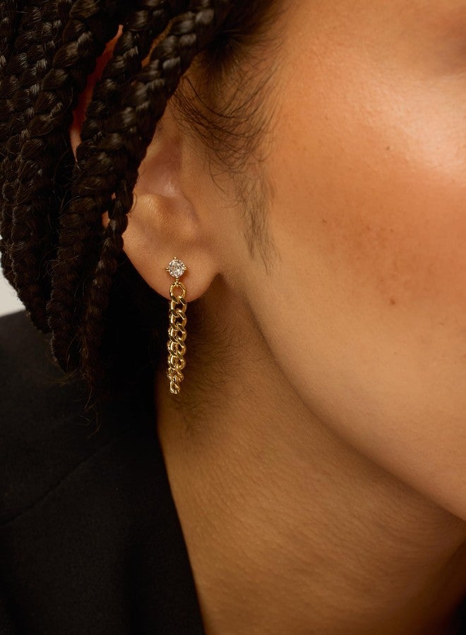 PAVOI 18K Yellow Gold Plated 925 Sterling Silver Posts Dangle Chain Earrings for Women - Cubic Zirconia Studs Drop Earrings - Earscapes - Image 2