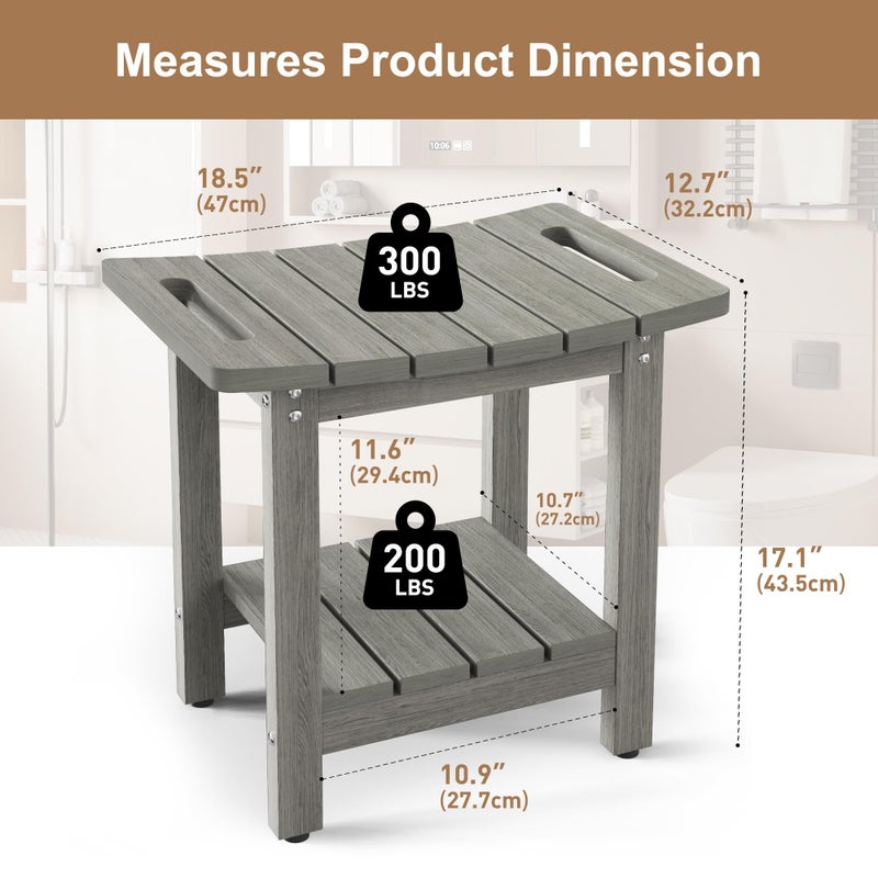 oridom HIPS Shower Benches for Inside Shower, Shower Stool with Space-Efficient Storage Shelf, Waterproof Shower Chair Seat for Spa Bathroom(Light Gray) - Image 2