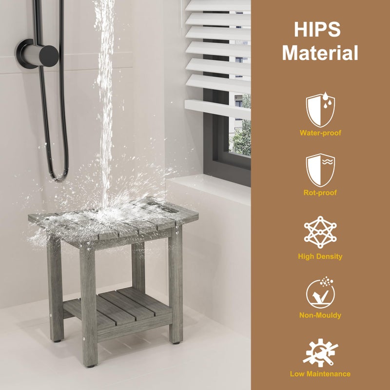 oridom HIPS Shower Benches for Inside Shower, Shower Stool with Space-Efficient Storage Shelf, Waterproof Shower Chair Seat for Spa Bathroom(Light Gray) - Image 5