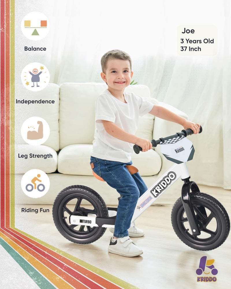 KRIDDO Balance Bike 2 Year Old, Toddler Balance Bike for Kids Aged 2-5, with DIY Colorful Stickers, Non-Slip Sporty Footrest, Racing-Style Frame, Gift for 2-4 Boys and Girls, White - Image 2