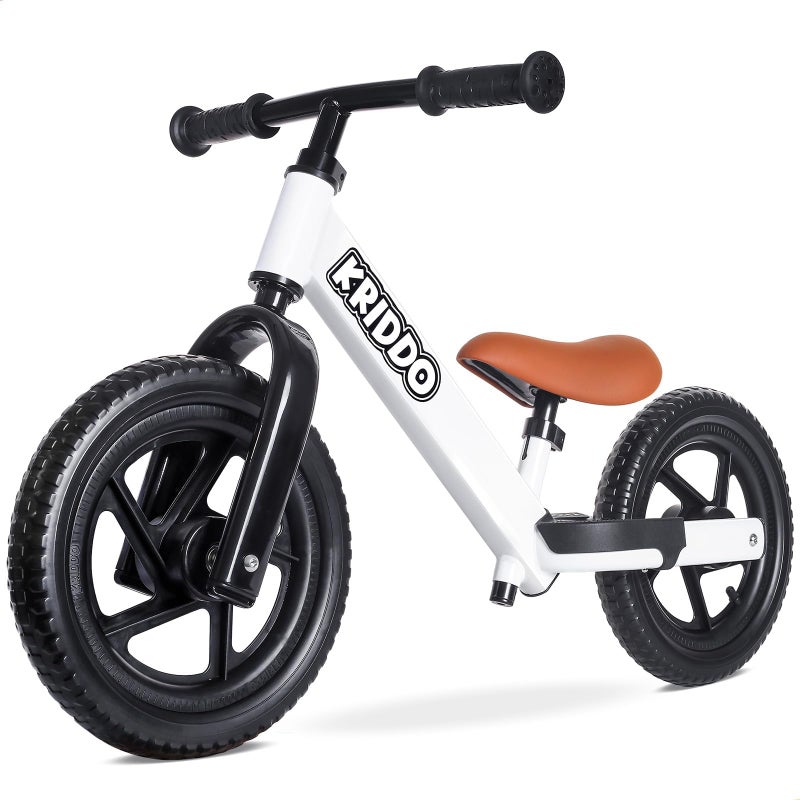 KRIDDO Balance Bike 2 Year Old, Toddler Balance Bike for Kids Aged 2-5, with DIY Colorful Stickers, Non-Slip Sporty Footrest, Racing-Style Frame, Gift for 2-4 Boys and Girls, White - Image 1