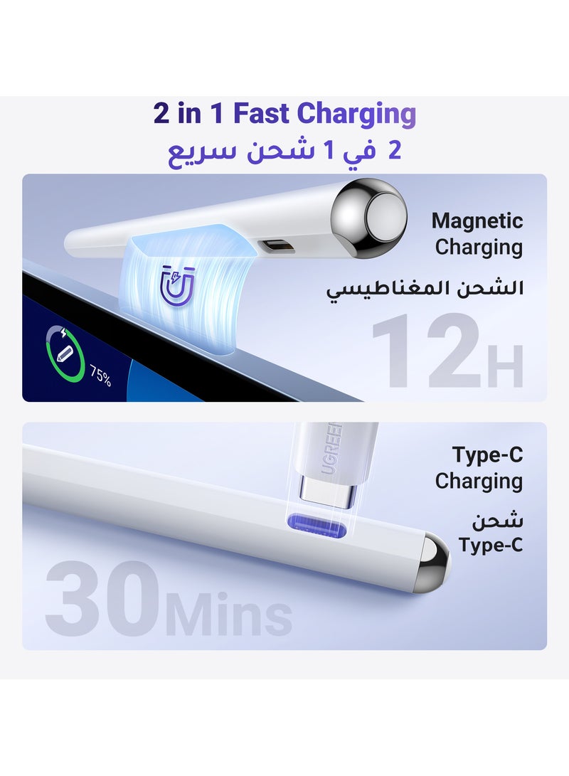 Ugreen iPad Pencil With Magnetic Wireless Charging, Fast Charge For Apple iPad, Bluetooth Power Display, Tilt Sensitivity Stylus Pen For iPad Compatible With iPad 2018-2022, iPad, Pro, Air, Mini - Image 2