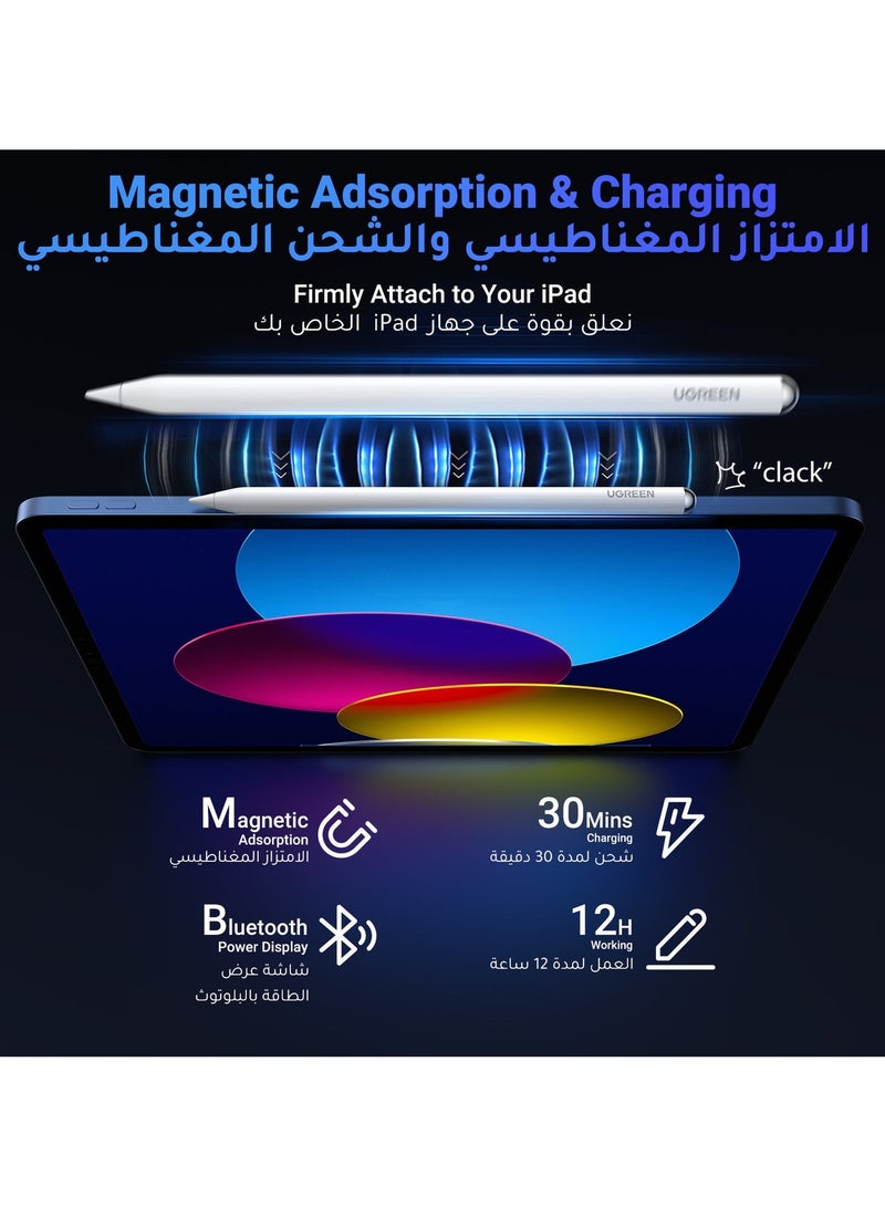 Ugreen iPad Pencil With Magnetic Wireless Charging, Fast Charge For Apple iPad, Bluetooth Power Display, Tilt Sensitivity Stylus Pen For iPad Compatible With iPad 2018-2022, iPad, Pro, Air, Mini - Image 5