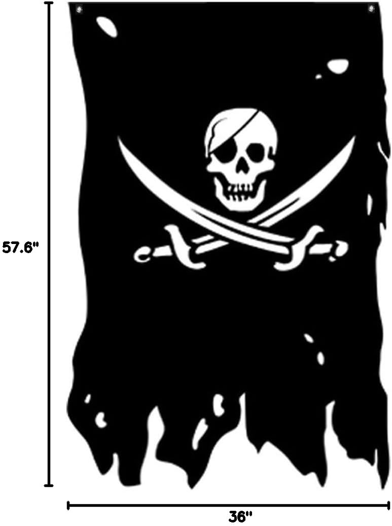 Jack Rackham Flag 3x4.8Fts Creepy Ragged Pirate Broadsword Old Skull Bones Banner Vertical