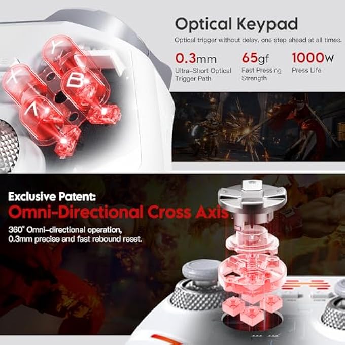 rayihni KP40 BLUETOOTH CONTROLLER FOR PC SWITCH/SWITCH 2 ANDROID IOS - 1000HZ POLLING RATE GAMING GAMEPAD WITH ADJUSTABLE TMR JOYSTICKS, TMR TRIGGERS, OPTICAL BUTTONS, 6-AXIS GYRO, AI VIBRATION FOR - Image 3