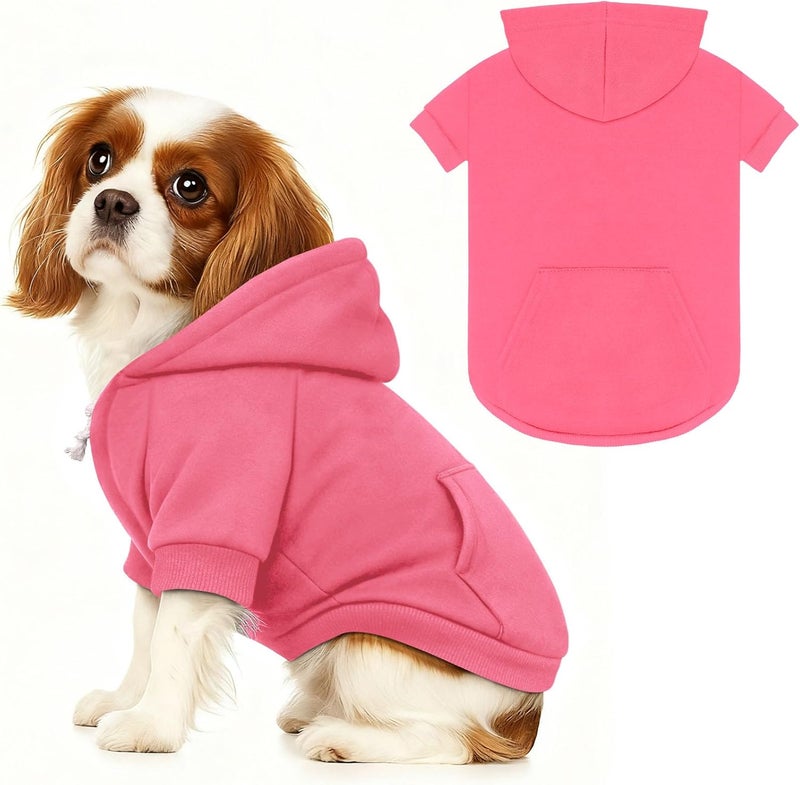 Waoduld Dog Sweaters,Dog Hoodie,Cozy Fleece Interior Sweatshirt with Hood & Pocket,Leash Hole,Pet Clothes Sweater for Small,Medium,and Large Dogs,PinkM - Image 1