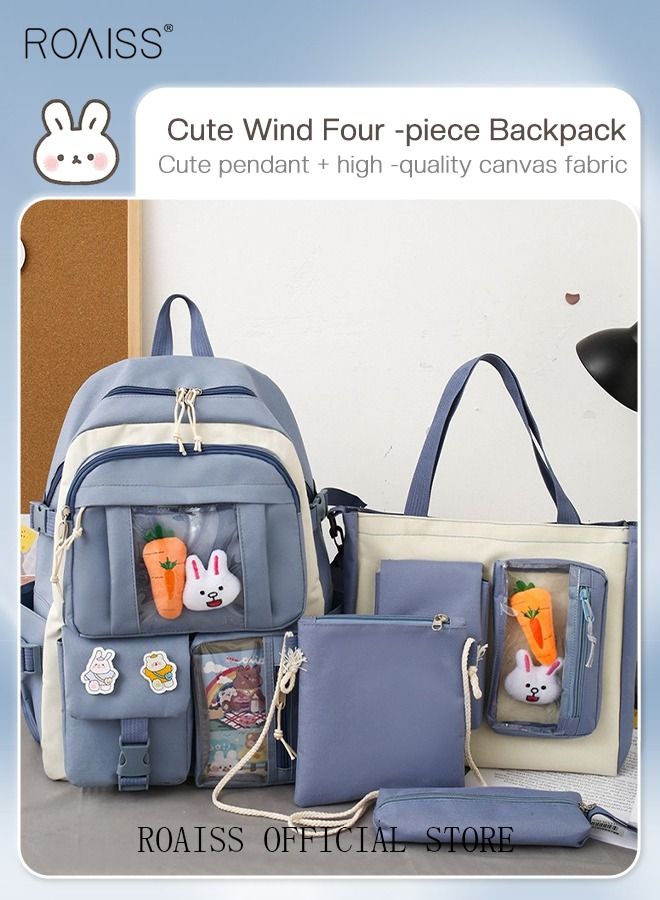 رويس مجموعة من 4 قطع من حقيبة الظهر اللطيفة للنساء، حقيبة خفيفة الوزن لطلاب المدارس الابتدائية والفتيات، حقيبة مدرسية للأطفال للمراهقين، حقيبة خفيفة الوزن مقاومة للماء، حقيبة كاجوال - Image 3