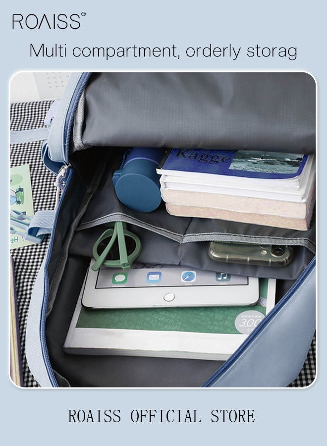 رويس مجموعة من 4 قطع من حقيبة الظهر اللطيفة للنساء، حقيبة خفيفة الوزن لطلاب المدارس الابتدائية والفتيات، حقيبة مدرسية للأطفال للمراهقين، حقيبة خفيفة الوزن مقاومة للماء، حقيبة كاجوال - Image 5
