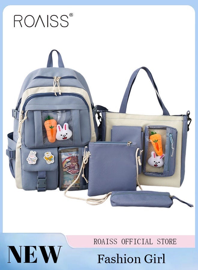رويس مجموعة من 4 قطع من حقيبة الظهر اللطيفة للنساء، حقيبة خفيفة الوزن لطلاب المدارس الابتدائية والفتيات، حقيبة مدرسية للأطفال للمراهقين، حقيبة خفيفة الوزن مقاومة للماء، حقيبة كاجوال - Image 1
