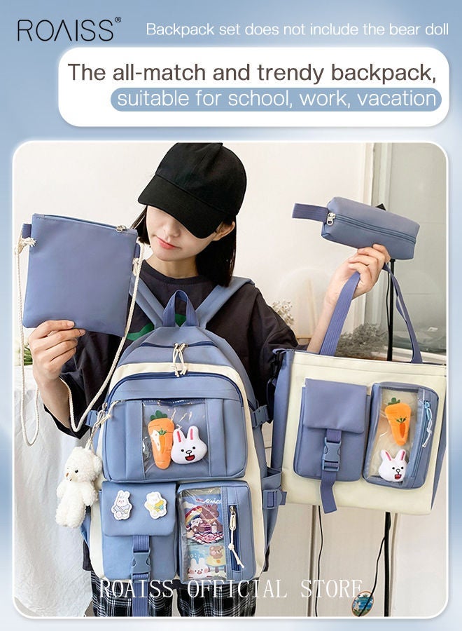 رويس مجموعة من 4 قطع من حقيبة الظهر اللطيفة للنساء، حقيبة خفيفة الوزن لطلاب المدارس الابتدائية والفتيات، حقيبة مدرسية للأطفال للمراهقين، حقيبة خفيفة الوزن مقاومة للماء، حقيبة كاجوال - Image 4