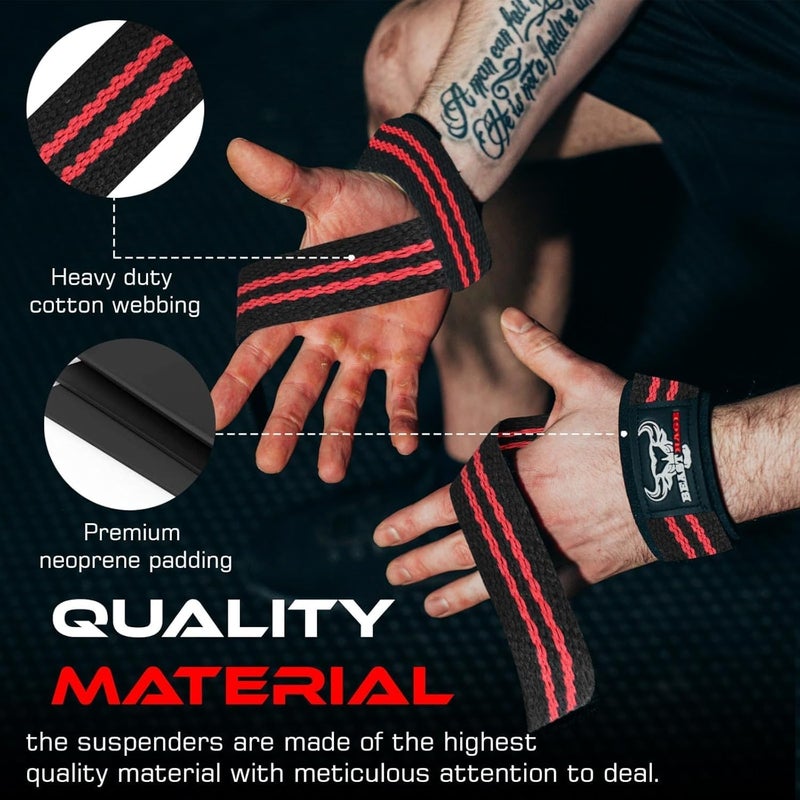 BEAST RAGE Weight Lifting Straps Fitness Padded Cotton Wrist Support Gel Advanced Grips Dumbbell Bar Wraps Heavy Duty Gym Bodybuilding Straps Power Deadlift Barbells Non Slip Exercise - Image 1