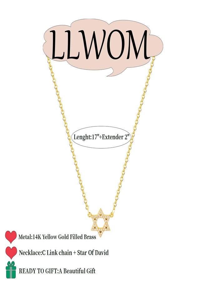 LLWOM Dainty Gold Necklace,14K Gold Plated CZ Star Of David Necklace for Women Simple Jewelry Everyday for 17"+2" - Image 5