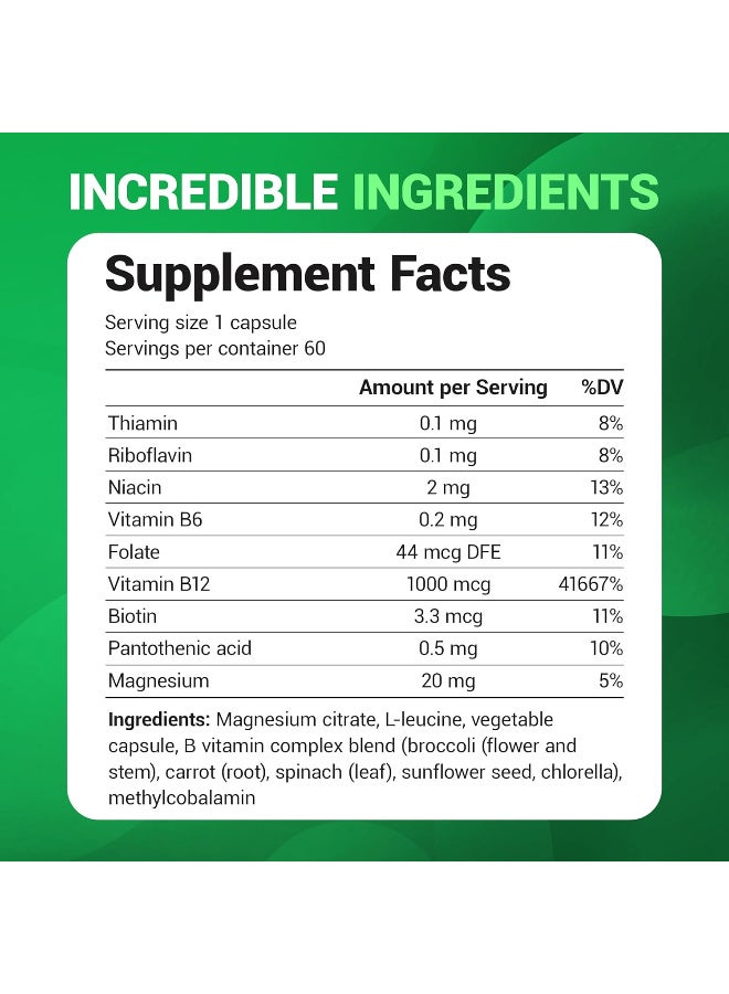 Dr. Berg Nutritional Natural Vitamin B12 1000 mcg with B Complex Blend - Methylcobalamin B12 for Energy, Nerve Health, and Cognitive Function* - Methylated B12 with Folate - 60 Capsules (2-Month Supply) - Image 3