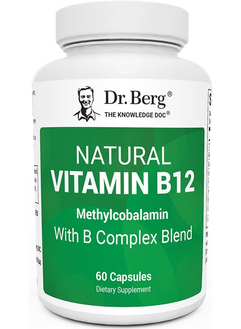 Dr. Berg Nutritional Natural Vitamin B12 1000 mcg with B Complex Blend - Methylcobalamin B12 for Energy, Nerve Health, and Cognitive Function* - Methylated B12 with Folate - 60 Capsules (2-Month Supply) - Image 1
