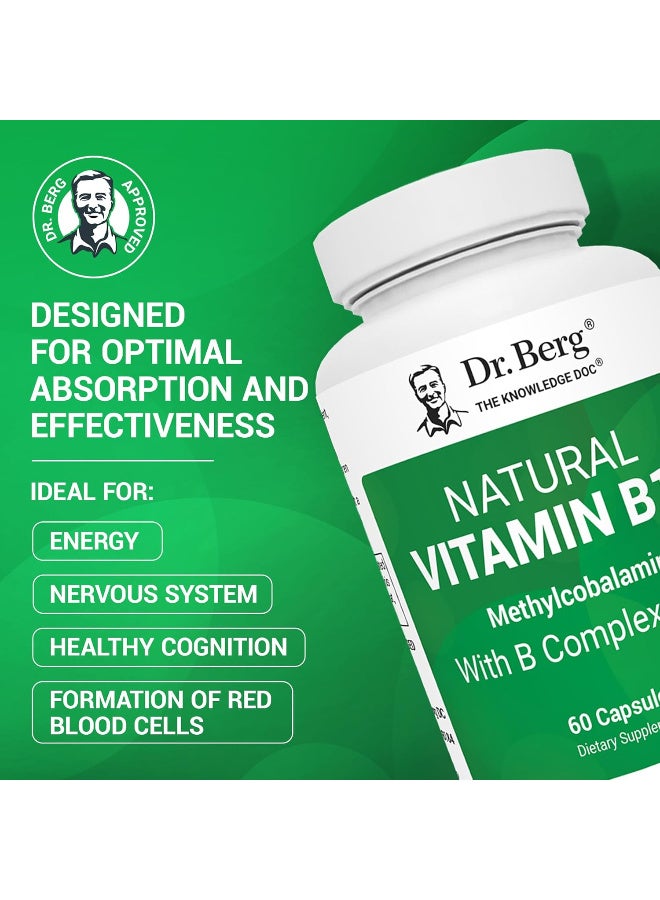 Dr. Berg Nutritional Natural Vitamin B12 1000 mcg with B Complex Blend - Methylcobalamin B12 for Energy, Nerve Health, and Cognitive Function* - Methylated B12 with Folate - 60 Capsules (2-Month Supply) - Image 2