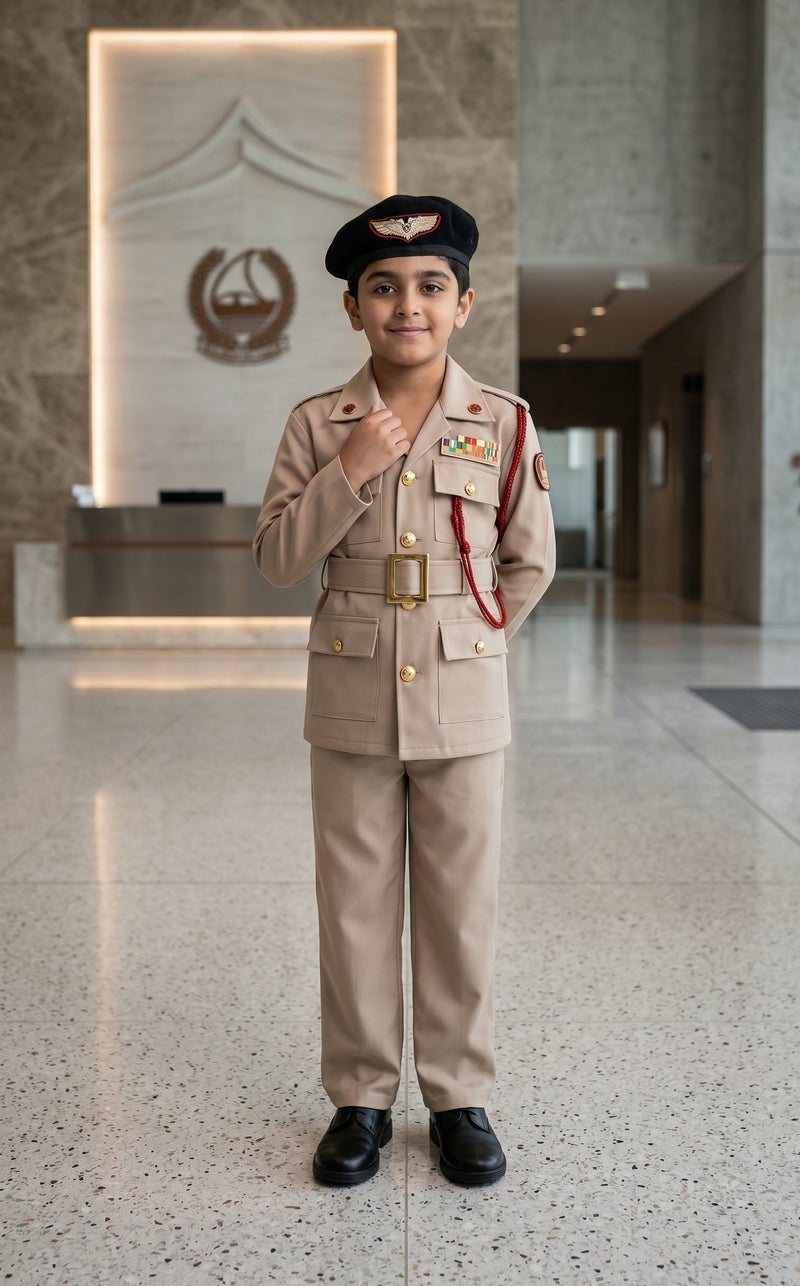 زي ضابط شرطة الإمارات بجودة عالية باللون البني/الكاكي للأطفال (للجنسين)، مثالي للعب الأدوار والحفلات التنكرية - Image 3