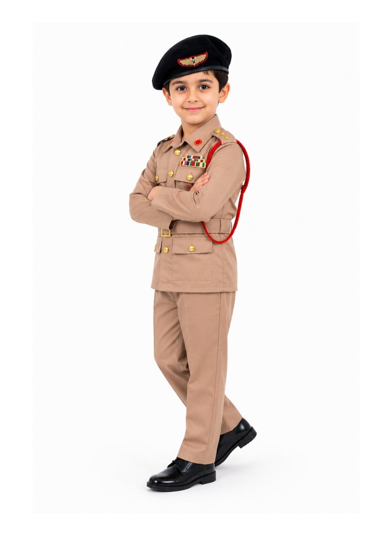 زي ضابط شرطة الإمارات بجودة عالية باللون البني/الكاكي للأطفال (للجنسين)، مثالي للعب الأدوار والحفلات التنكرية - Image 4