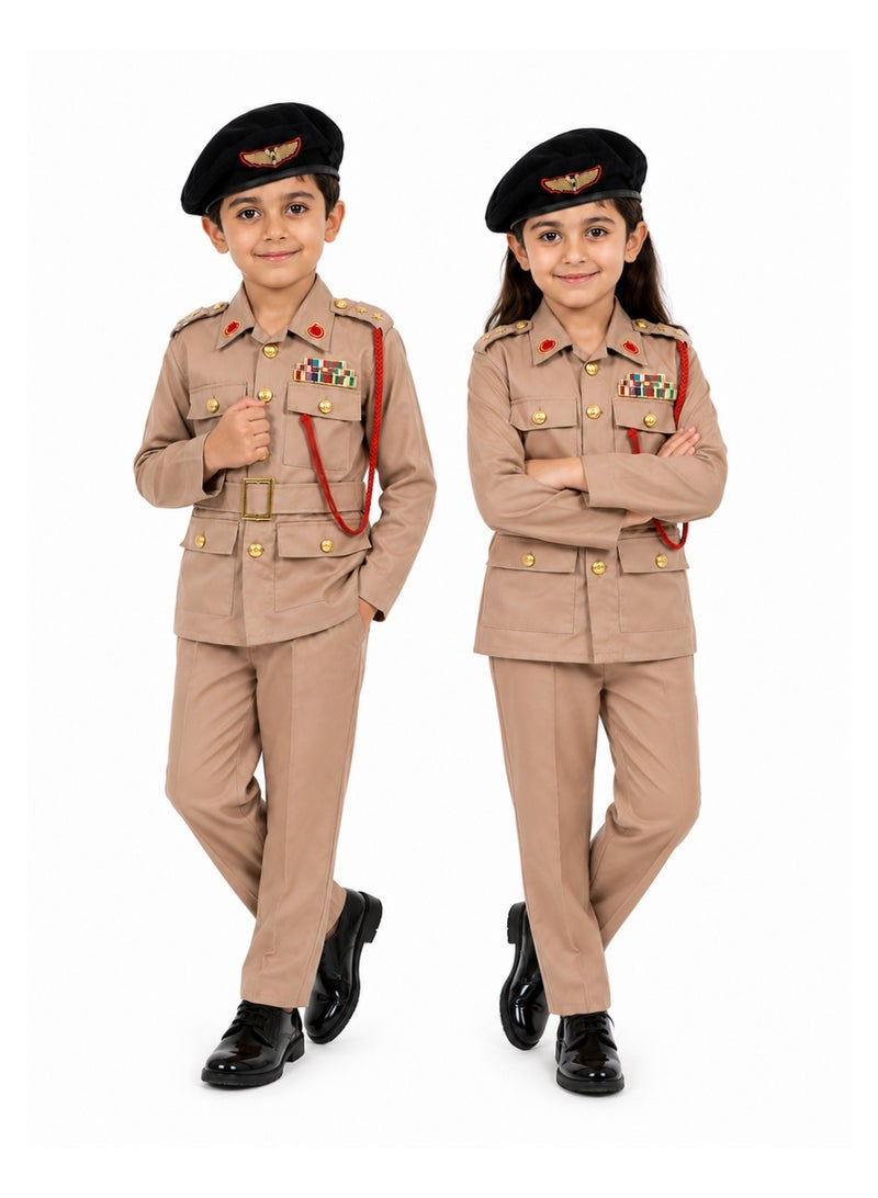 زي ضابط شرطة الإمارات بجودة عالية باللون البني/الكاكي للأطفال (للجنسين)، مثالي للعب الأدوار والحفلات التنكرية - Image 1