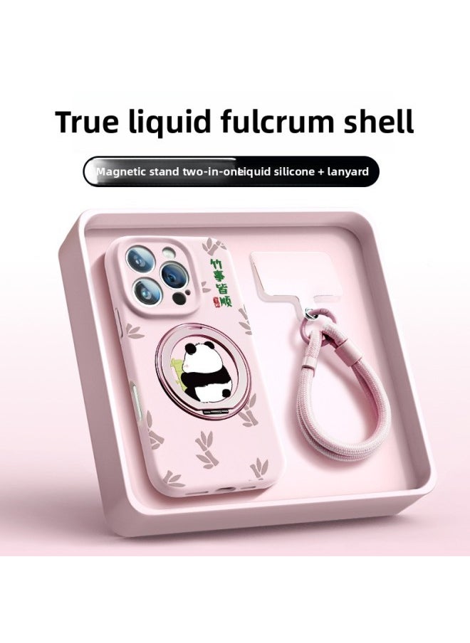 Generic - Suitable For Iphone15plus Mobile Phone Case For Iphone 12 Liquid Silicone 13 Super Fire 16promax Fulcrum 14-Color:Ll419 Bamboo Everything Goes Smoothly [yuanfeng Blue·lanyard] True Liquid ★ Built-in Bracket ★ Magsafe Magnetic Suction-Applicable Models:For Iphone16pro - Image 1