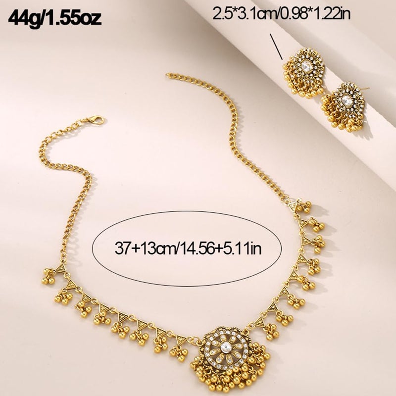 OIDIMS Bohemian Flower Earrings Pendant Necklace Jewelry Set Wedding Party Imitation Cubic Zirconia Choker Drop Dangling Tassel Bollywood Cocktail Party Birthday Xmas Valentine's Day Jewelry Gifts for Women - Image 5