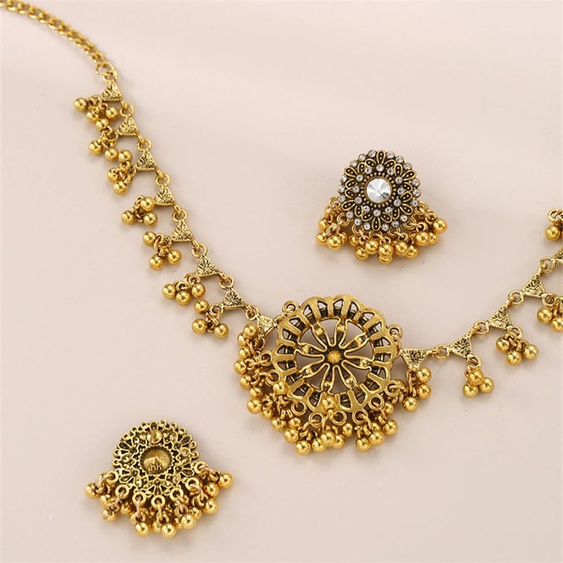 OIDIMS Bohemian Flower Earrings Pendant Necklace Jewelry Set Wedding Party Imitation Cubic Zirconia Choker Drop Dangling Tassel Bollywood Cocktail Party Birthday Xmas Valentine's Day Jewelry Gifts for Women - Image 4