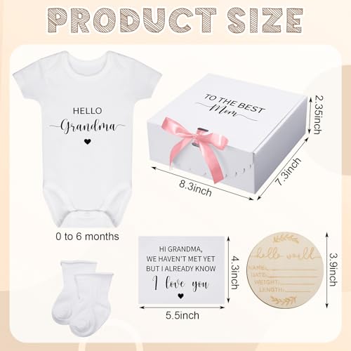 Shyyween 7 Pcs Pregnancy Announcements for Grandma Surprise Baby Announcement Gifts Set Include Bodysuit Pregnancy Reveal Card Socks Ribbon Wood Sign Coming Soon Baby Reveal Ideas for Grandparents - Image 3