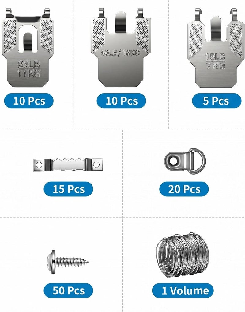 (ApeBest) 111Pcs Picture Hanging Hooks for Drywall Kit: 15 25 40 LB Wall Picture Hangers Claw Hardware Tool Nail Free No Damage Heavy Duty Wall Hanger for Room Office Mirror Photo Poster Frame Decor - Image 3