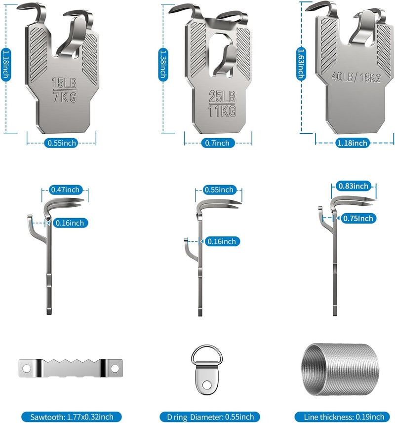 (ApeBest) 111Pcs Picture Hanging Hooks for Drywall Kit: 15 25 40 LB Wall Picture Hangers Claw Hardware Tool Nail Free No Damage Heavy Duty Wall Hanger for Room Office Mirror Photo Poster Frame Decor - Image 2