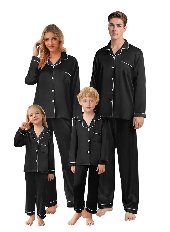 Schbbbta Kids Satin Pajamas, 2 Pcs Sleepwear Short Sleeve Silk Satain Summer Pajama Set for Teen Girls and Boys, Black, 9-10 Years = Tag 150 - Image 1