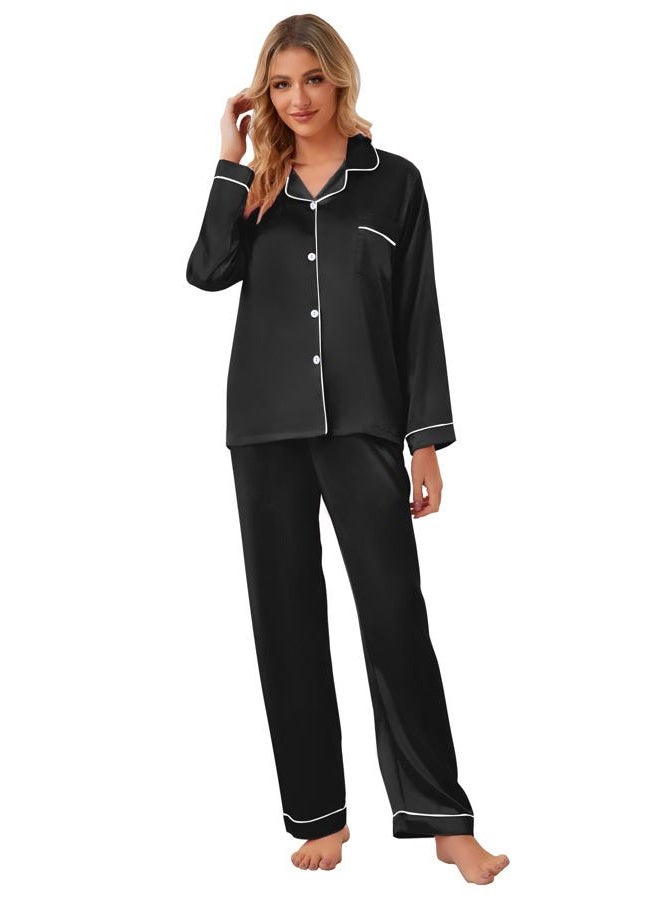 Schbbbta Kids Satin Pajamas, 2 Pcs Sleepwear Short Sleeve Silk Satain Summer Pajama Set for Teen Girls and Boys, Black, 9-10 Years = Tag 150 - Image 4