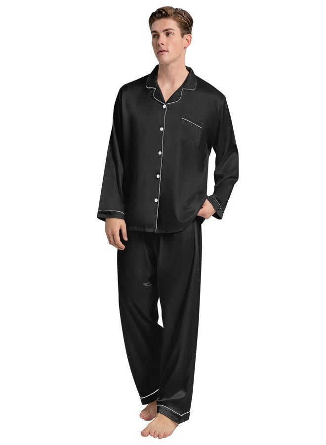 Schbbbta Kids Satin Pajamas, 2 Pcs Sleepwear Short Sleeve Silk Satain Summer Pajama Set for Teen Girls and Boys, Black, 9-10 Years = Tag 150 - Image 5