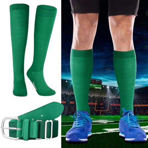 Haysandy Baseball or Softball Sock and Belt Combo Set 3 Football Baseball Socks with Softball Belt for Youth Boys KidsMediumKelly Green - Image 3
