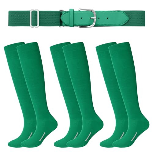 Haysandy Baseball or Softball Sock and Belt Combo Set 3 Football Baseball Socks with Softball Belt for Youth Boys KidsMediumKelly Green - Image 1