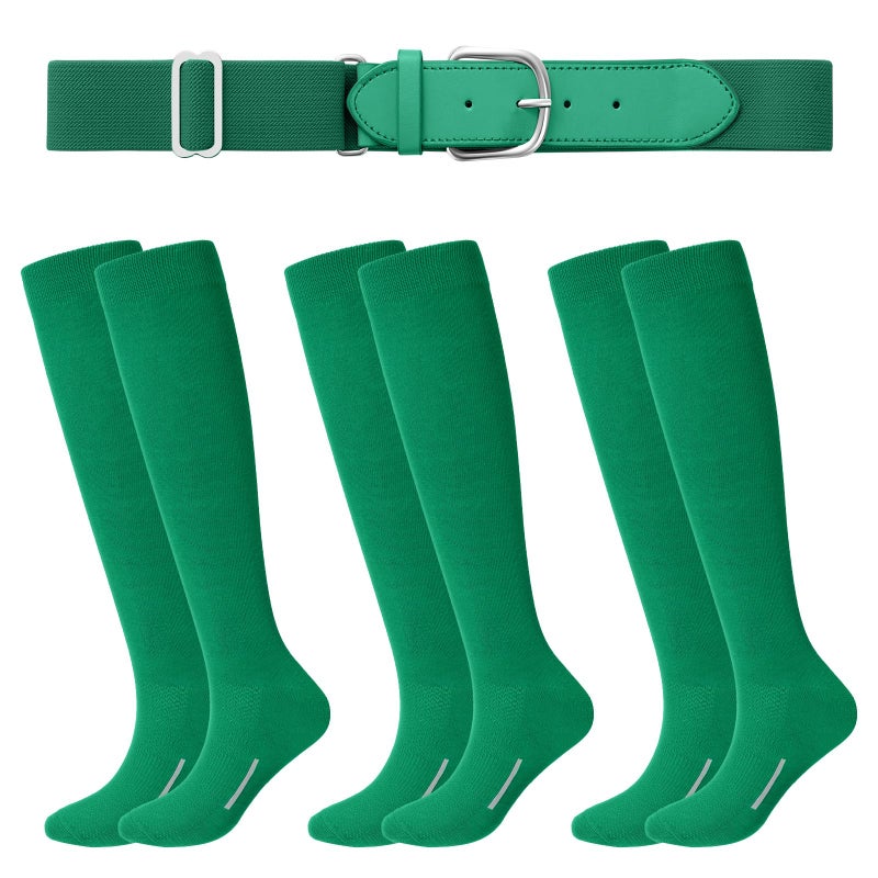 Haysandy Baseball or Softball Sock and Belt Combo Set 3 Football Baseball Socks with Softball Belt for Youth Boys KidsMediumKelly Green - Image 2