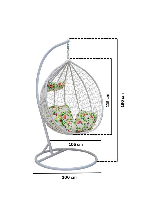KARNAK Karnak Indoor Outdoor Patio Wicker Hanging Chair Swing Egg Basket Chairs with Stand UV Resistant Cushions 120kg Capacity for Patio Backyard Balcony (White)  - Image 2