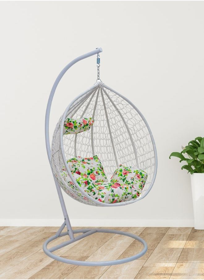 KARNAK Karnak Indoor Outdoor Patio Wicker Hanging Chair Swing Egg Basket Chairs with Stand UV Resistant Cushions 120kg Capacity for Patio Backyard Balcony (White)  - Image 1