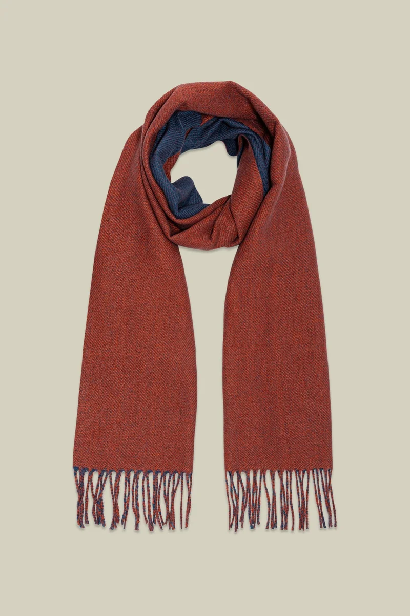 Two-tone double face men's scarf - DK Blue/Orange