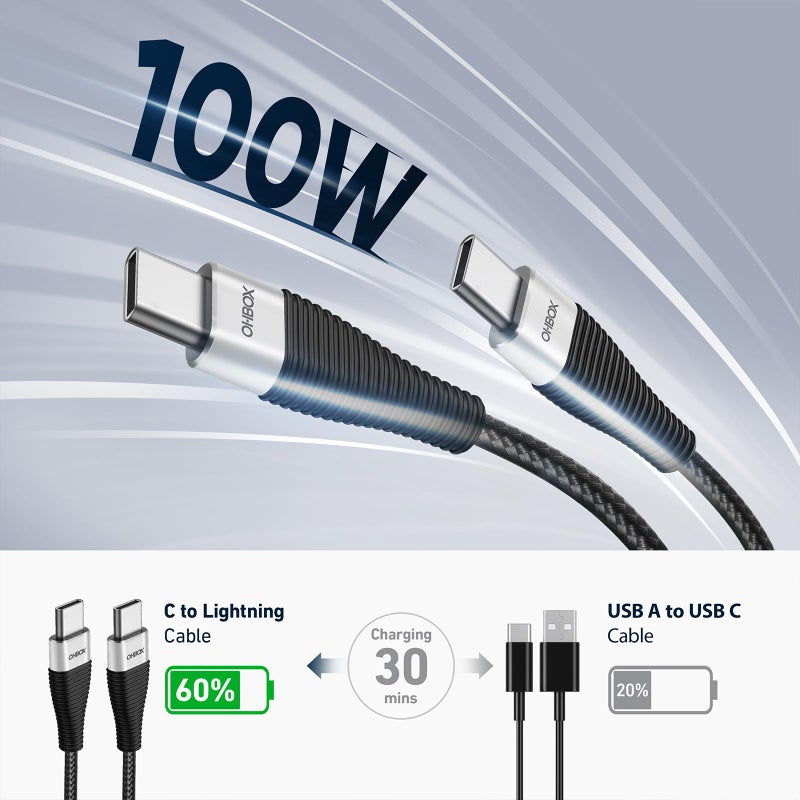 ohbox Extra Long USB C to USB C Cable 15FT 100W, USB C Charger Cable Fast Charging Cord Braided, Type C Cable for iPhone 17 16 15/15Plus/15Pro/Max, MacBook Pro/Air, iPad Pro/Air/Mini,Samsung,Pixel,Laptop - Image 2