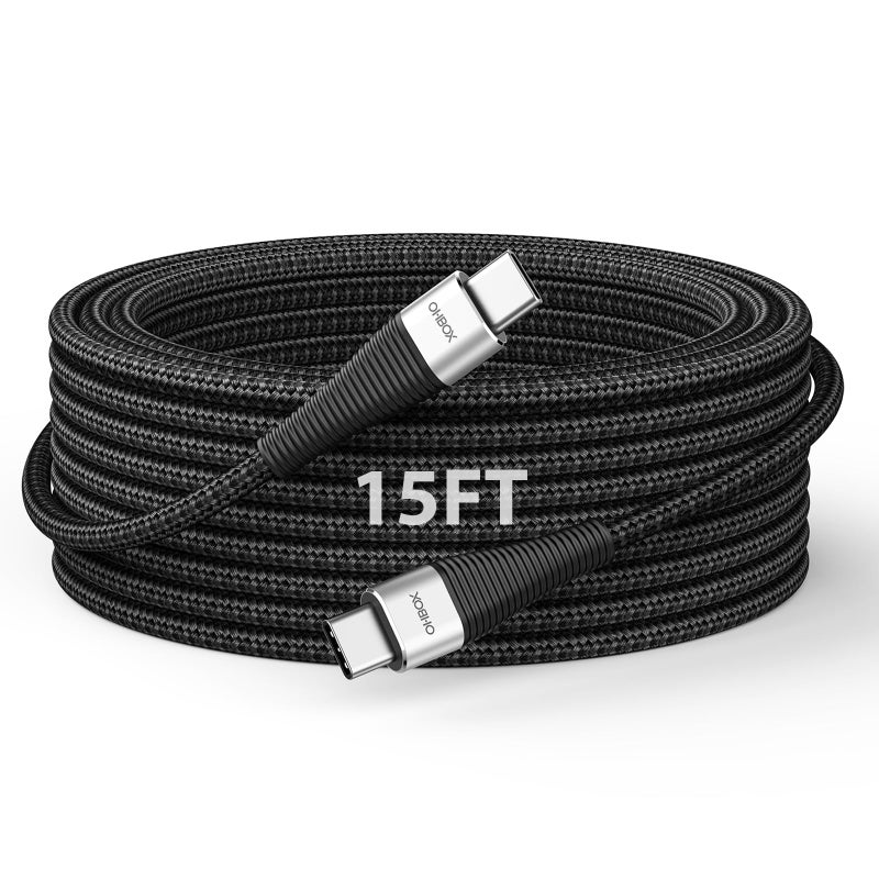 ohbox Extra Long USB C to USB C Cable 15FT 100W, USB C Charger Cable Fast Charging Cord Braided, Type C Cable for iPhone 17 16 15/15Plus/15Pro/Max, MacBook Pro/Air, iPad Pro/Air/Mini,Samsung,Pixel,Laptop - Image 1