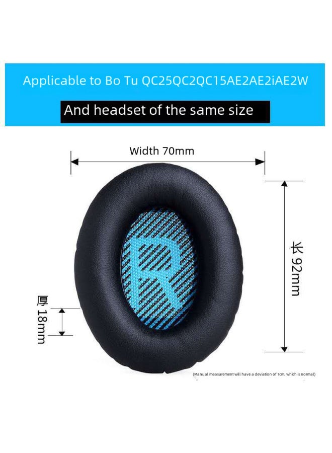 Doctor Qc35 Qc15 Qc25 Headset Ear Cushion Pullover Style Earphone Cover Ae2/i Sponge Leather Cover Real Protein Leather-Color:Black With LR Blue Pad A Shoot 2 For A Pair Of Belt Packaging - Image 4