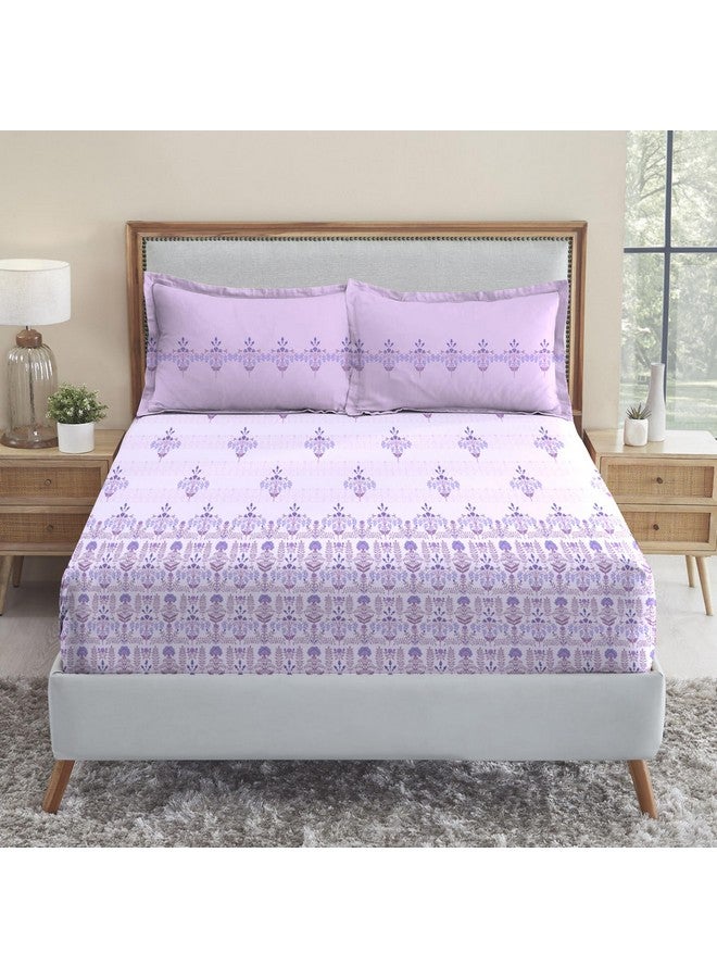 Trident Soft Comfort Fittedsheet for Double Bed, 210 TC 100% Cotton Elastic Fitted Bedsheet, Soft and Breathable, King Size Fitted Bedsheet with 2 Pillow Covers - Lilac Affair - Image 1