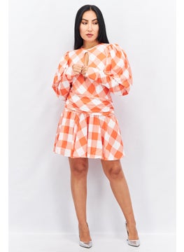 John Zack Women Gingham Print Mini Dress, Orange  - Image 3