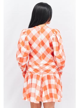 John Zack Women Gingham Print Mini Dress, Orange  - Image 4