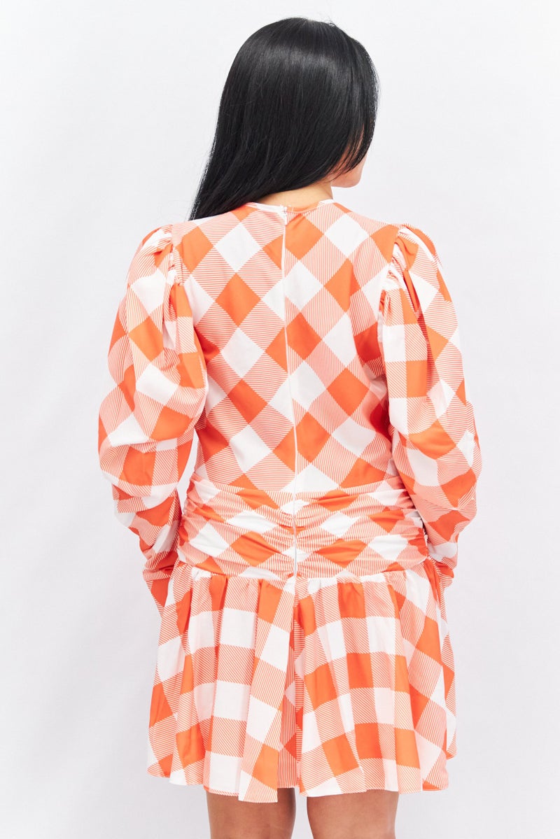 John Zack Women Gingham Print Mini Dress, Orange - Image 4