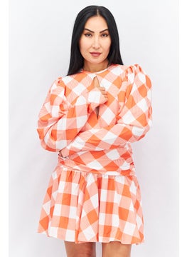 John Zack Women Gingham Print Mini Dress, Orange  - Image 1
