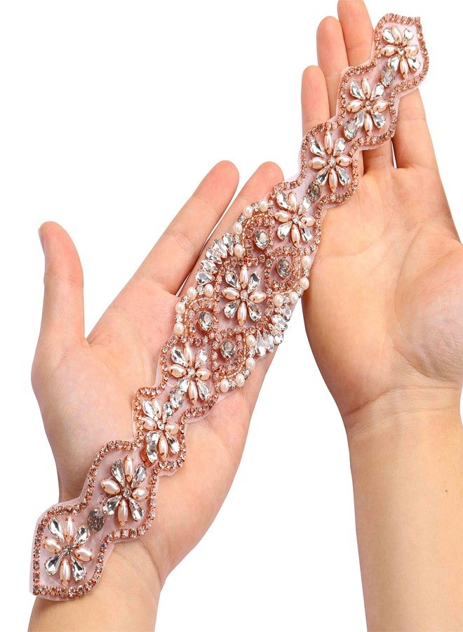 Pardecor Rhinestone Belt Bridal Crystal Pearl Wedding Sash Bead Trim Women Gowns Sash, 181 Rose Gold, 13.6x2 - Image 1