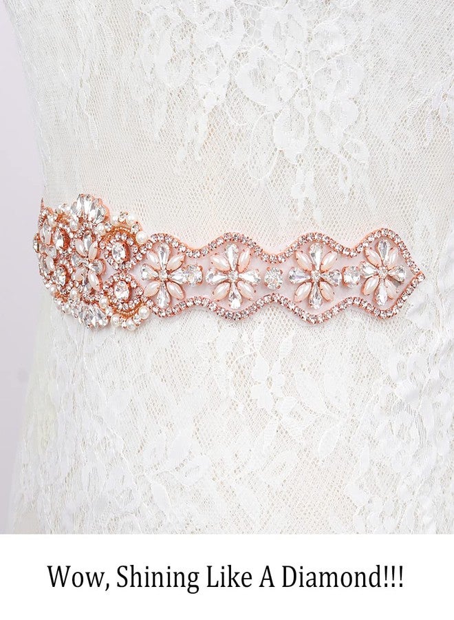 Pardecor Rhinestone Belt Bridal Crystal Pearl Wedding Sash Bead Trim Women Gowns Sash, 181 Rose Gold, 13.6x2 - Image 2