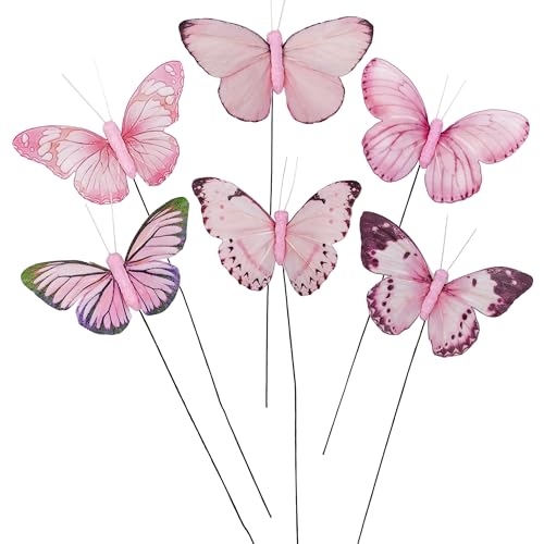Cartanfill- Artificial Feather Simulation Butterfly Party Decoration Set, a Set of 12 Pieces with Clips, Used for Home Decoration in 12 Colors.… (C Wire) - Image 1