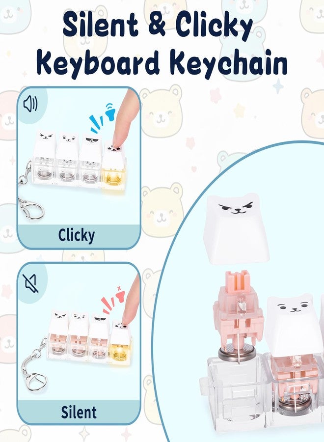 FunisFun 2 PCS Keyboard Fidget Toy Silent & Clicky Keyboard Keychain with LED Lights Detachable Bear Shape Clicker Fidget Toy for Adults Anxiety & Stress Relief (White, 4in1-2Pack) - Image 4