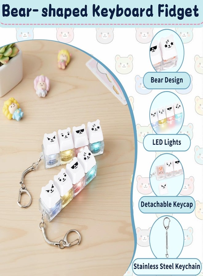 FunisFun 2 PCS Keyboard Fidget Toy Silent & Clicky Keyboard Keychain with LED Lights Detachable Bear Shape Clicker Fidget Toy for Adults Anxiety & Stress Relief (White, 4in1-2Pack) - Image 3